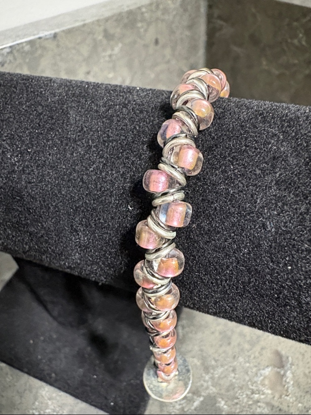 Pink-Gold Spiral Bead Bracelet for Women